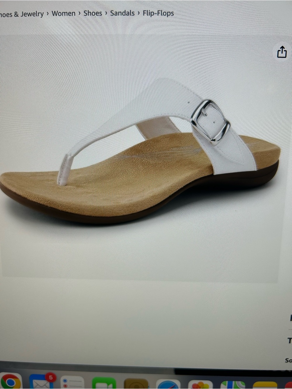 White Leather Thong Sandal with Buckle - Comfortable Women’s Flip-Flop USA W 10